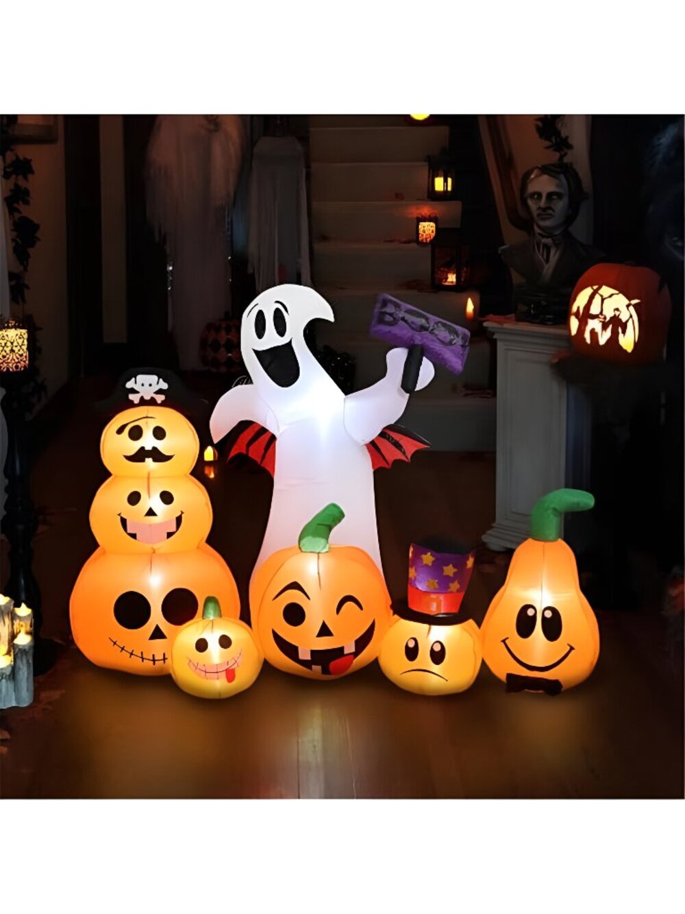 5.3FT Halloween Inflatable Pumpkin Ghost Outdoor Decor for Yard Garden Lawn